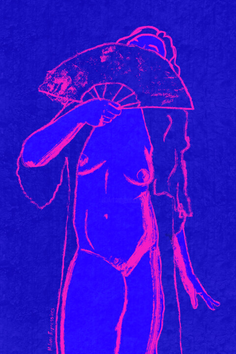 「Pink Lines on Blue…」というタイトルのデジタルアーツ Milana Expressionsによって, オリジナルのアートワーク, 2Dデジタルワーク