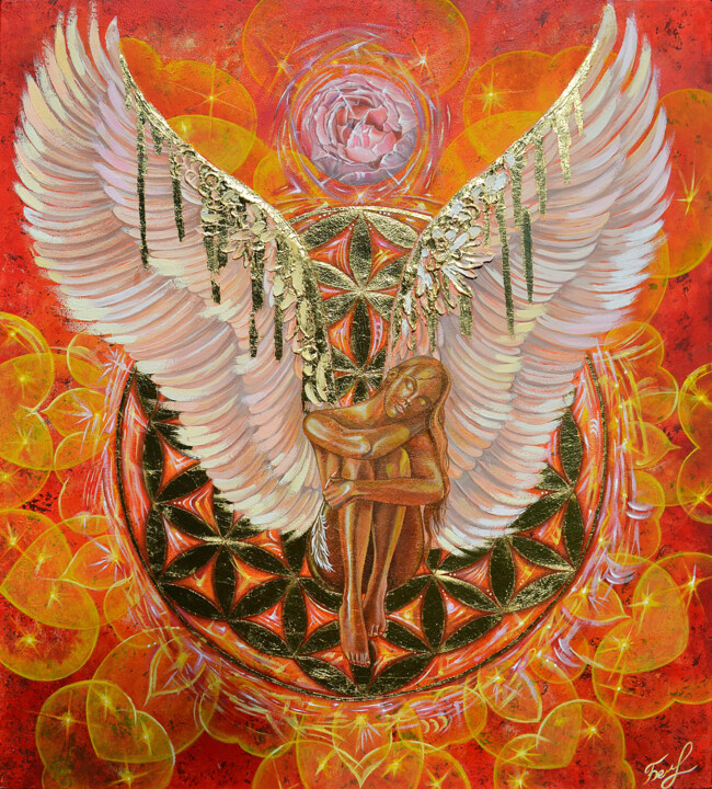 The girl with the golden wings 100х90 сm. 绘画, 39.4x35.4 in