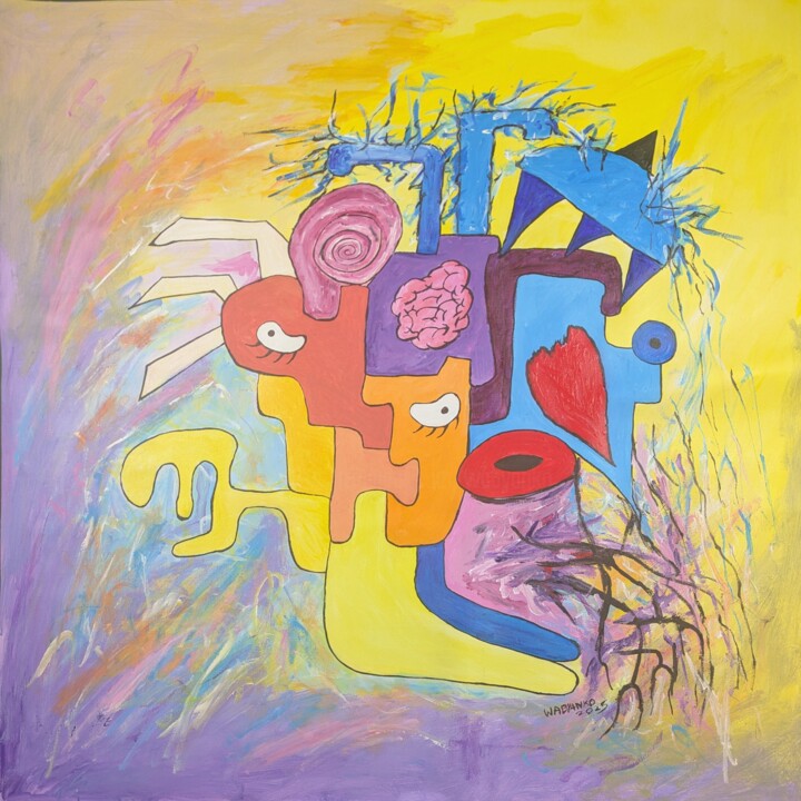 Peinture intitulée "Cubism brain portra…" par Wabyanko, Œuvre d'art originale, Acrylique