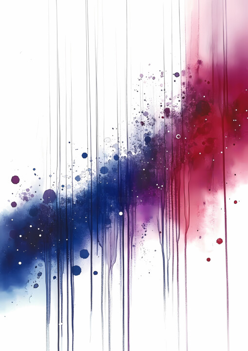 Expressive Watercolor Art Print Deep Blue Burgundy Circles 印花与版画, 27.6x19.7 in
