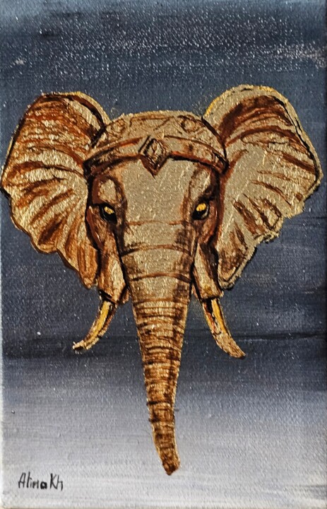 Golden Elephant 绘画, 5.9x3.9 in