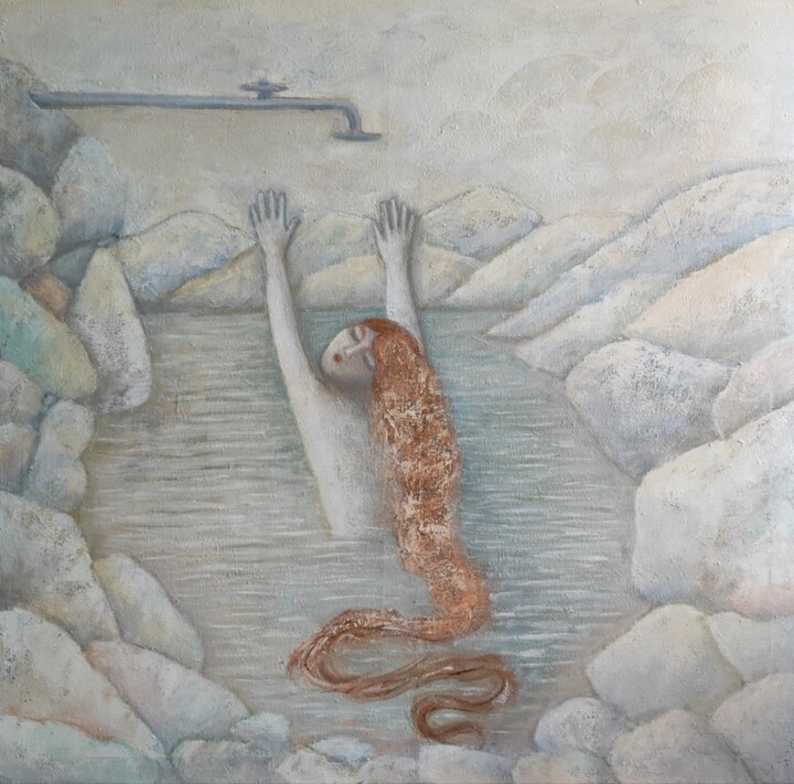 calm painting oil on canvas original artwork by artist 绘画, 31.5x31.5 in