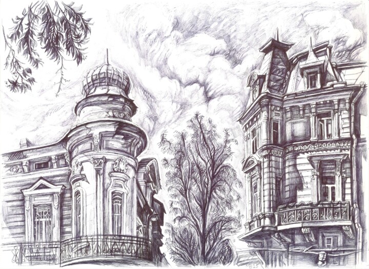 Romantic architecture of Odessa Рисунок, 11,7x15,9 in