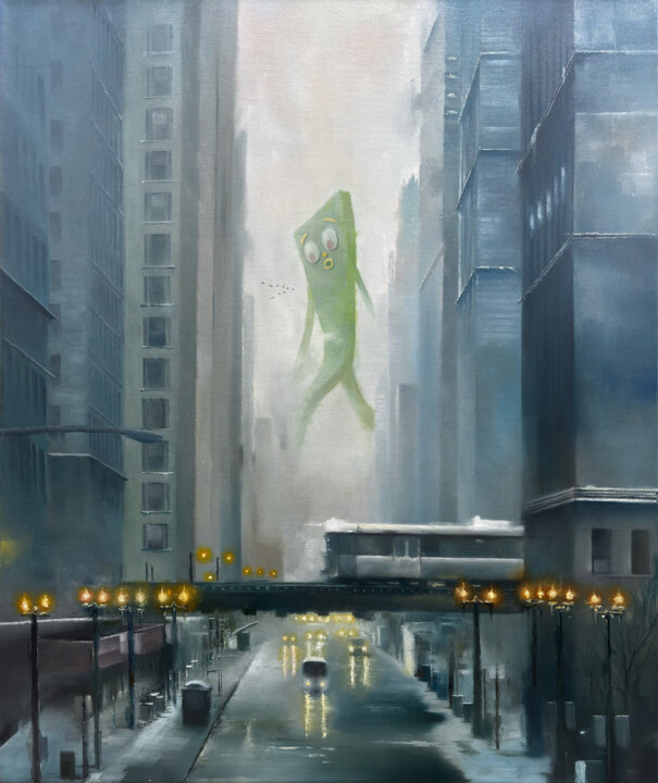 Painting titled "Don't Be Chi" by Waynester, Original Artwork, Oil Mounted on Wood Stretcher frame