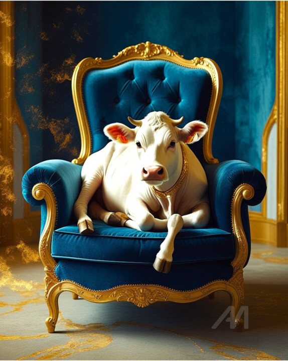 01-Animals on the couch. Cow 数字艺术