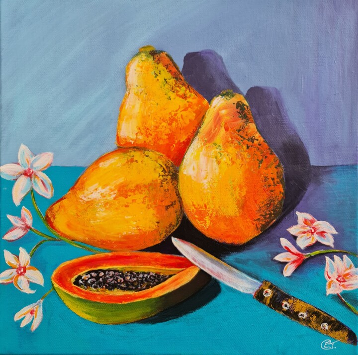 绘画 标题为“Viva la Papaya” 由Eugenia Chicu Touma, 原创艺术品, 丙烯 安装在木质担架架上