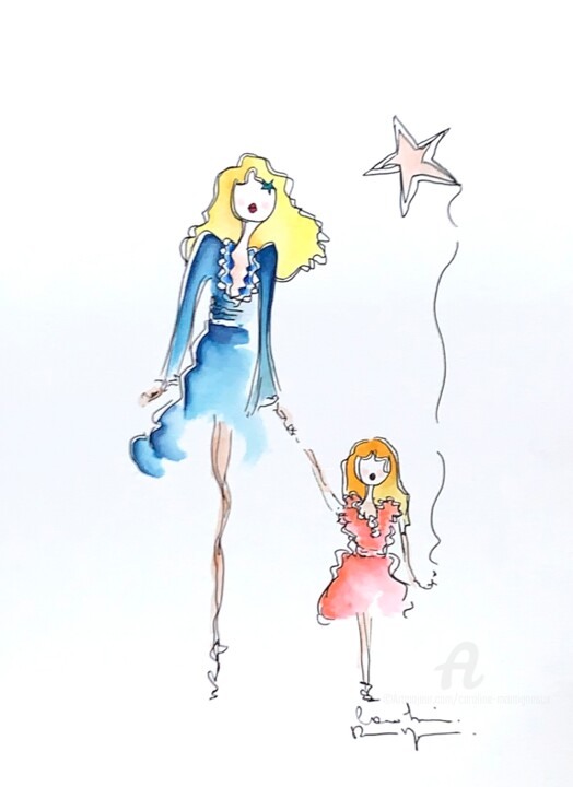图画 标题为“Chic Maman 4” 由Caroline Montigneaux, 原创艺术品, 墨