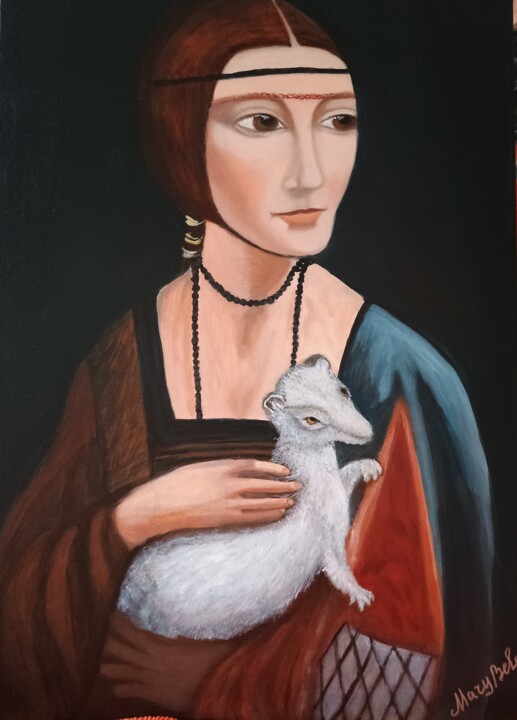 Дама с песцом Schilderij, 27,6x19,7 in
