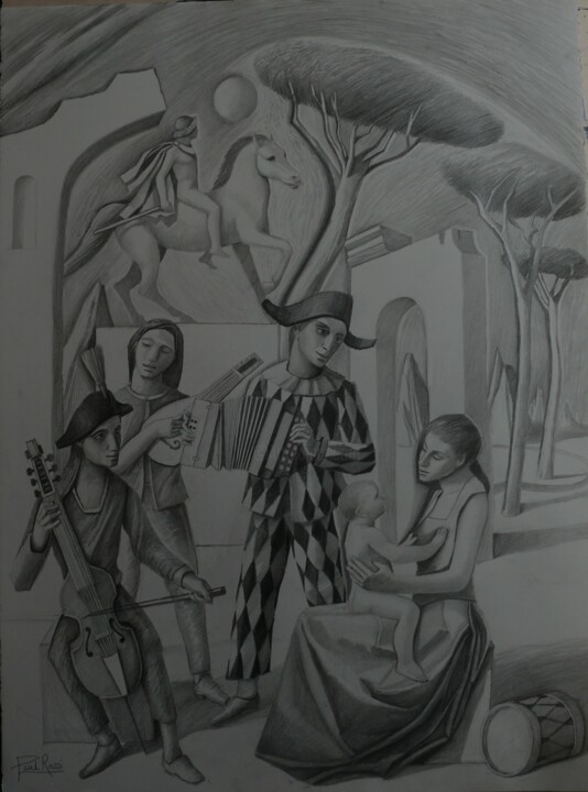 Drawing titled "Mother and Child Wi…" by Paul Rossi, Original Artwork, Pencil