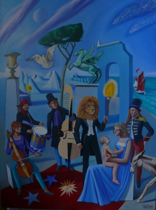 Painting titled "Circus Mother And C…" by Paul Rossi, Original Artwork, Oil