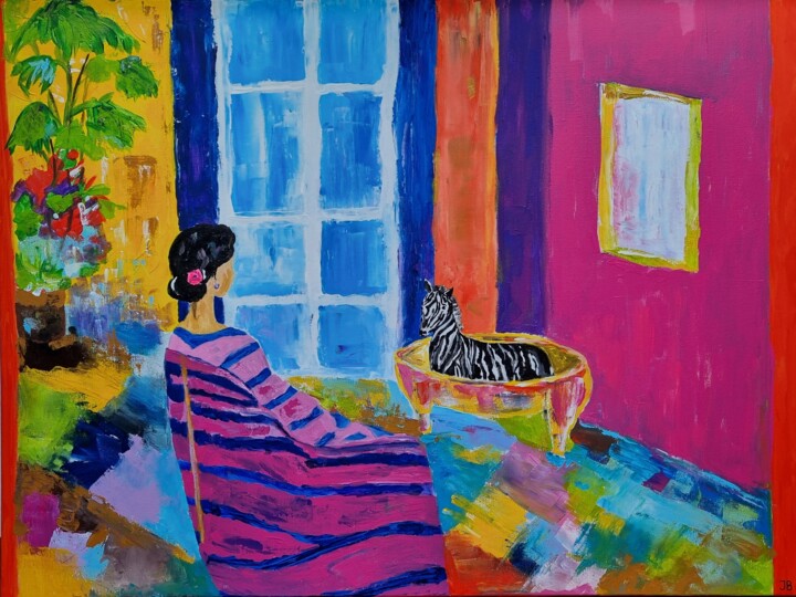 Painting titled "Striped life" by Iuliia Batsyna, Original Artwork, Acrylic Mounted on Wood Stretcher frame