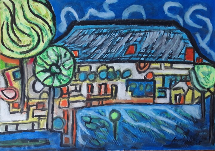 Farmhouse in the heath Schilderij, 11,7x16,5 in