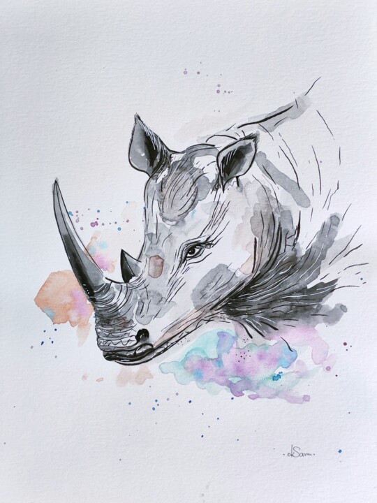 Rhinocero 绘画, 12.6x9.5 in