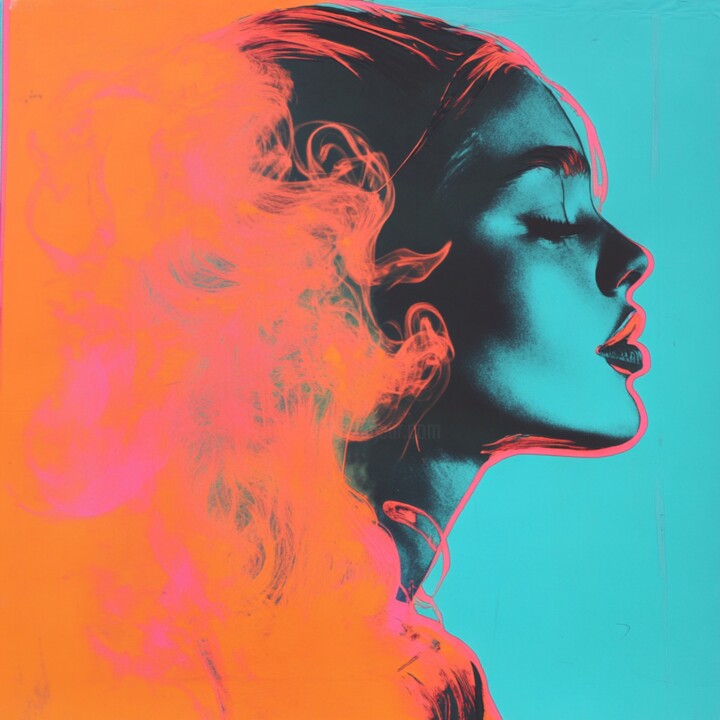 Painting titled "ORANGE SMOKE" by Claudia Sauter (Poptonicart), Original Artwork, Acrylic