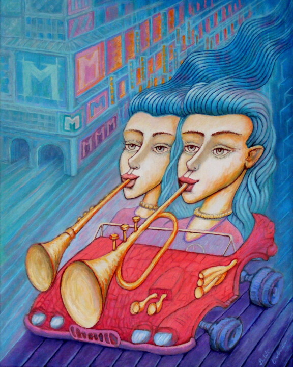 Peinture intitulée "Miasto Jazz Maszyna" par Bohdan Wincenty Łoboda, Œuvre d'art originale, Acrylique
