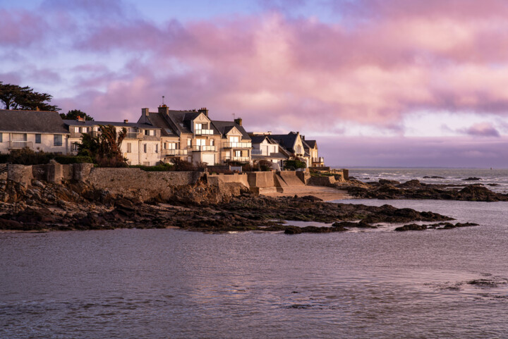 Coucher de soleil sur la côte de Pornichet Fotoğraf