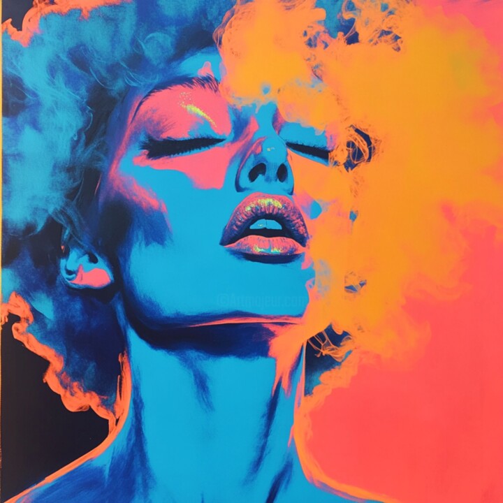 Painting titled "BLUE ORANGE SMOKE" by Claudia Sauter (Poptonicart), Original Artwork, Acrylic