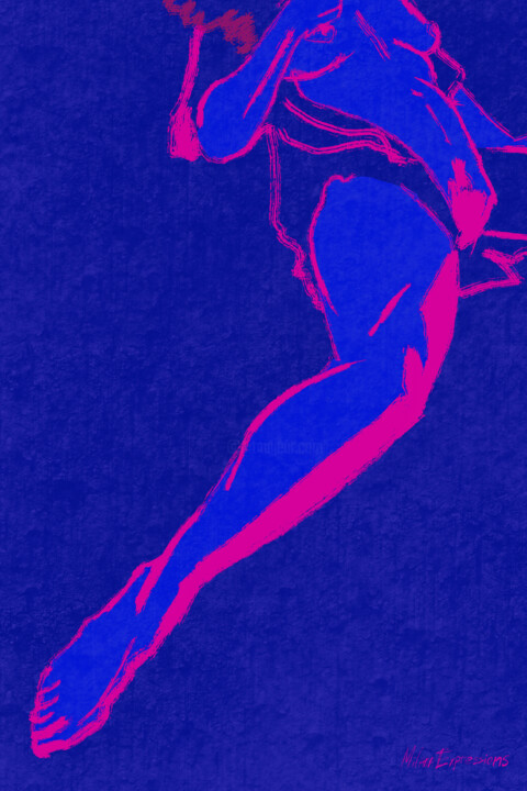 「Pink Lines on Blue…」というタイトルのデジタルアーツ Milana Expressionsによって, オリジナルのアートワーク, 2Dデジタルワーク