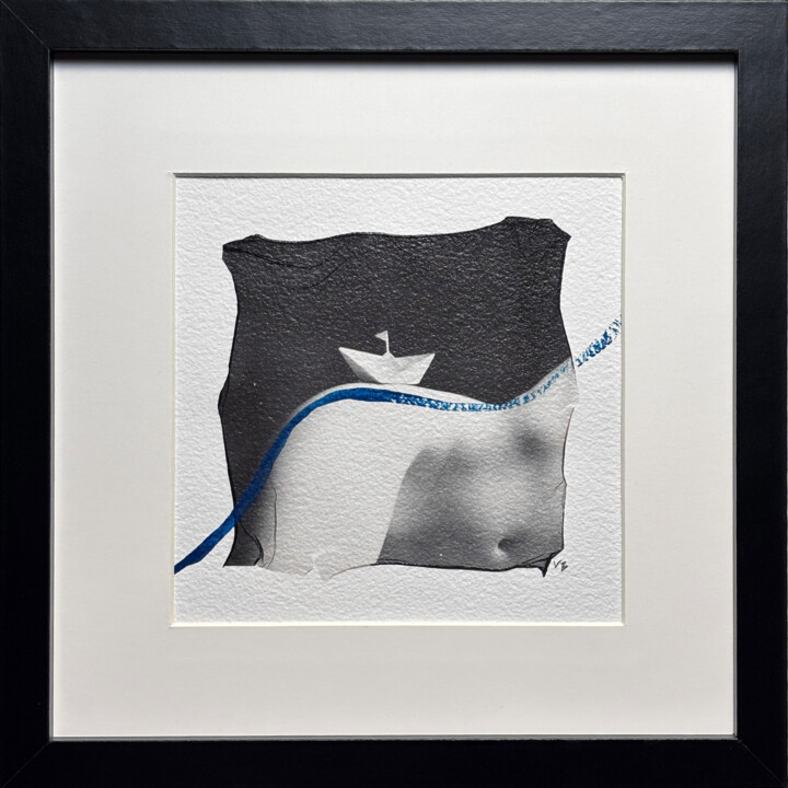 Erotic visual poetry, one-of-a-kind b&w polaroid mixed media 摄影, 7.9x7.9 in