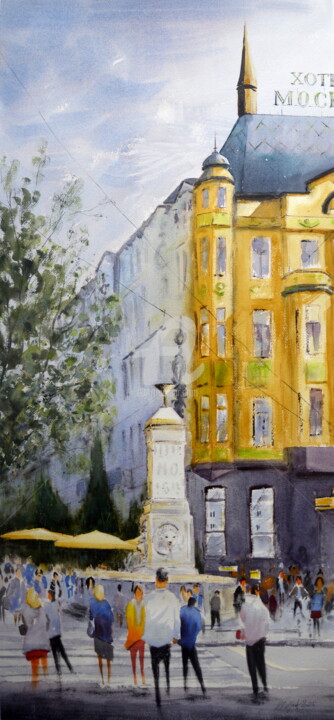Painting titled "Terazije Beograd 92…" by Nenad Kojić, Original Artwork, Watercolor
