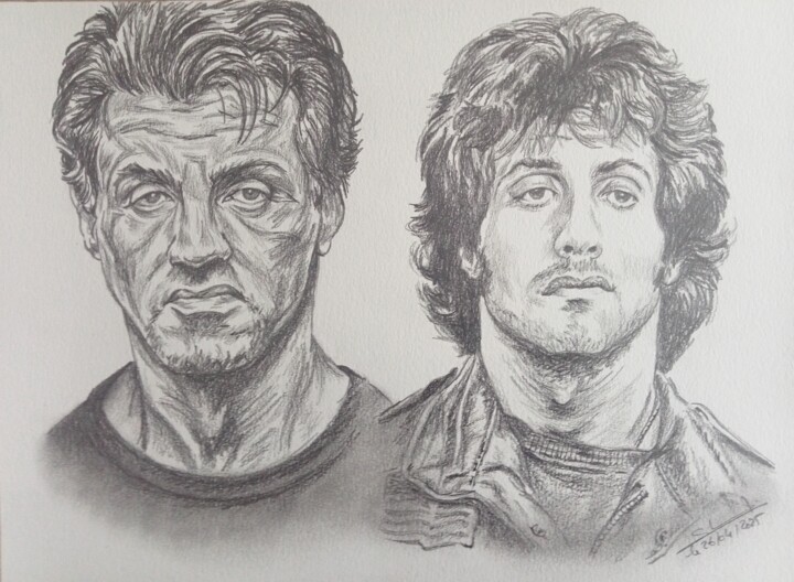 Dessin de l'acteur Sylvester Stallone réalisé aux cr 图画, 11.7x16.5 in
