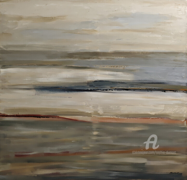 Painting titled "Reflets suspendus" by Sophie Dumont, Original Artwork, Oil Mounted on Wood Stretcher frame