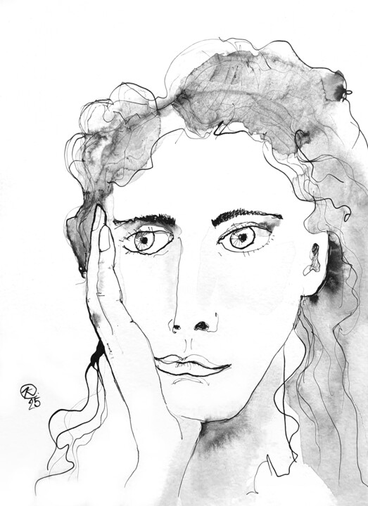 Inner Dialogue, ink on paper, black and white Schilderij, 11,1x8 in