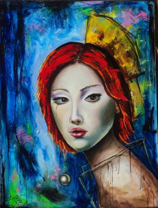 Observatrix in blu 绘画, 31.5x23.6 in