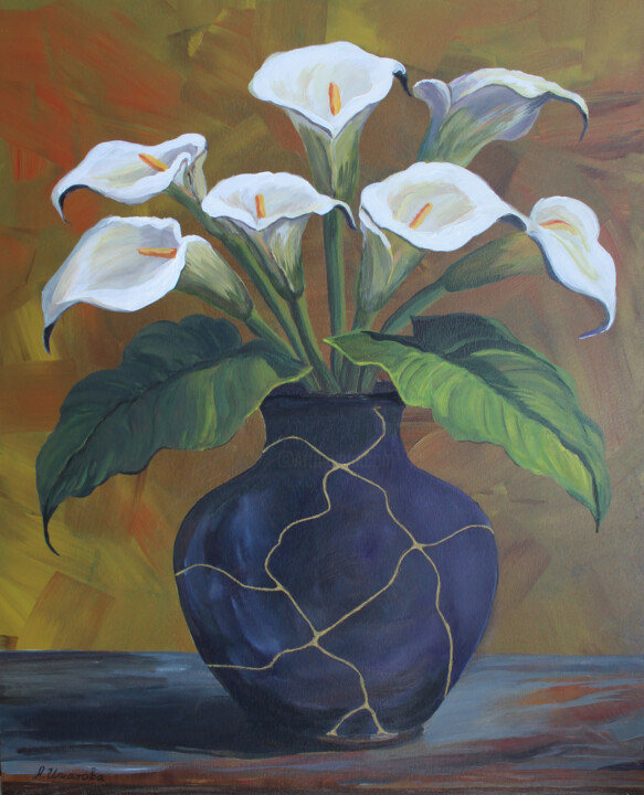Painting titled "Kintsugi Vase with…" by Asya Ignatova, Original Artwork, Acrylic