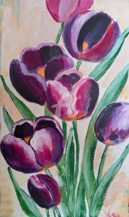 Pintura titulada ""Tulips in bloom"" por Veronica Dinca, Obra de arte original, Acrílico