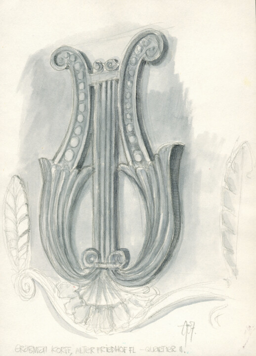 Zeichnungen mit dem Titel "Lyra-Relief auf Gra…" von Götz Wiedenroth, Original-Kunstwerk, Aquarell