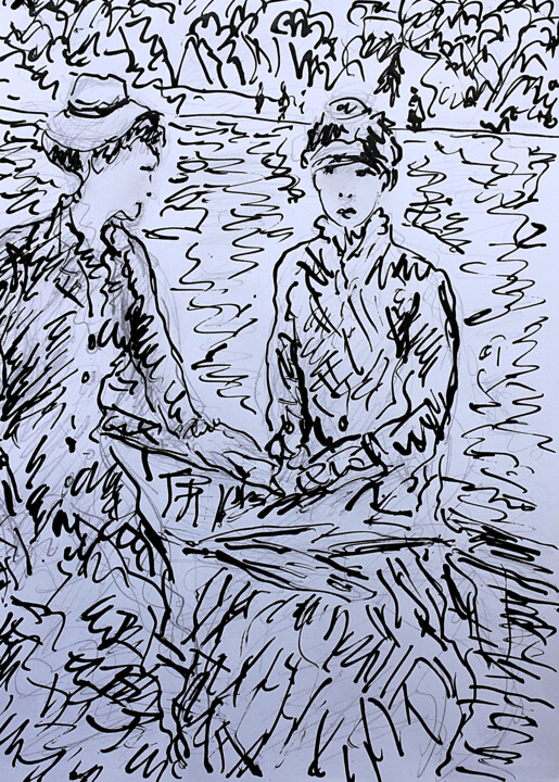 Le lac du Bois de Boulogne d'après Morisot 图画, 11.8x8.3 in