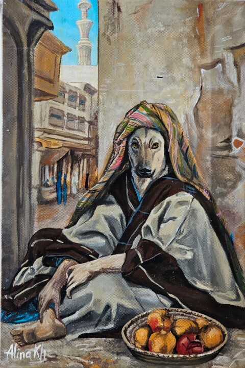Pomegranate Seller from Dogland 绘画, 11.8x7.9 in
