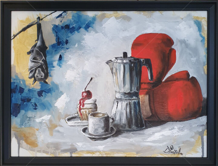 Painting titled "StillLifebreakfast4…" by Devis Ponzellini, Original Artwork, Oil Mounted on Wood Panel