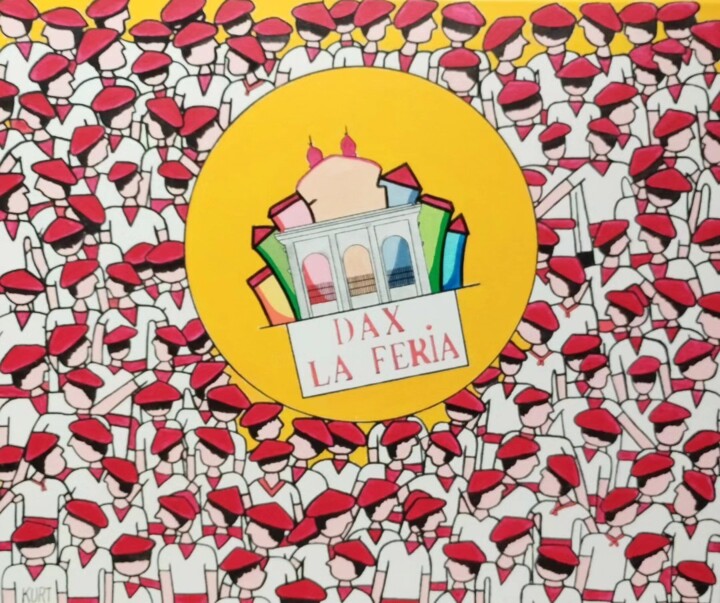 Painting titled "Dax , La Féria !!" by Didier Dordeins, Original Artwork, Acrylic Mounted on Wood Stretcher frame