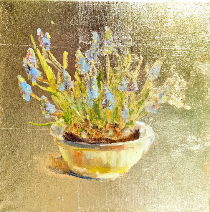 Blue spring flowers with gold