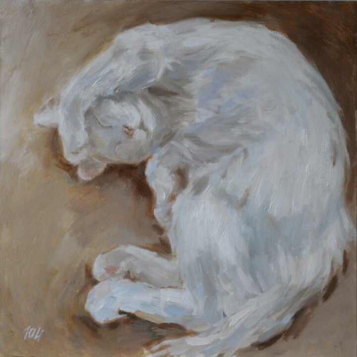 Pittura intitolato "Cаt Simon's dreams" da Yulia Ivanova, Opera d'arte originale, Olio