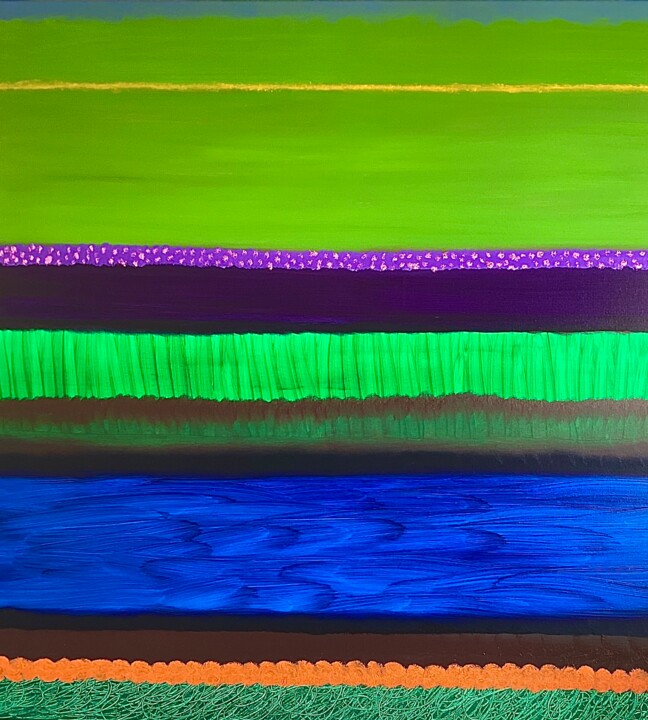 Schilderij getiteld "Itchen Blue’s" door Dee Young, Origineel Kunstwerk, Olie Gemonteerd op Frame voor houten brancard