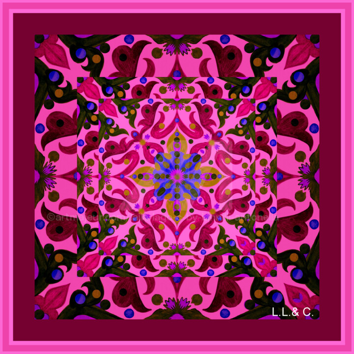FOULARD ARTISTICI IN SETA Collezione -Acquarelli rosa- 纺织艺术, 39.4x39.4 in