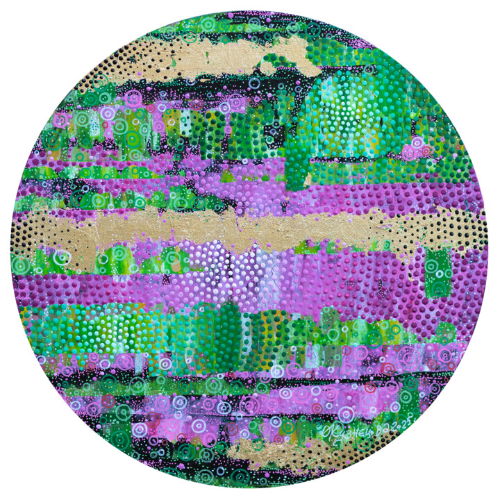 Painting titled "RoundAbstraction-3" by Olha Kuznietsova, Original Artwork, Acrylic Mounted on Wood Stretcher frame