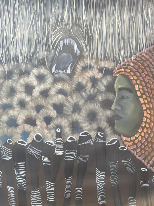 Mi humains mi animal 绘画, 29.5x25.6 in