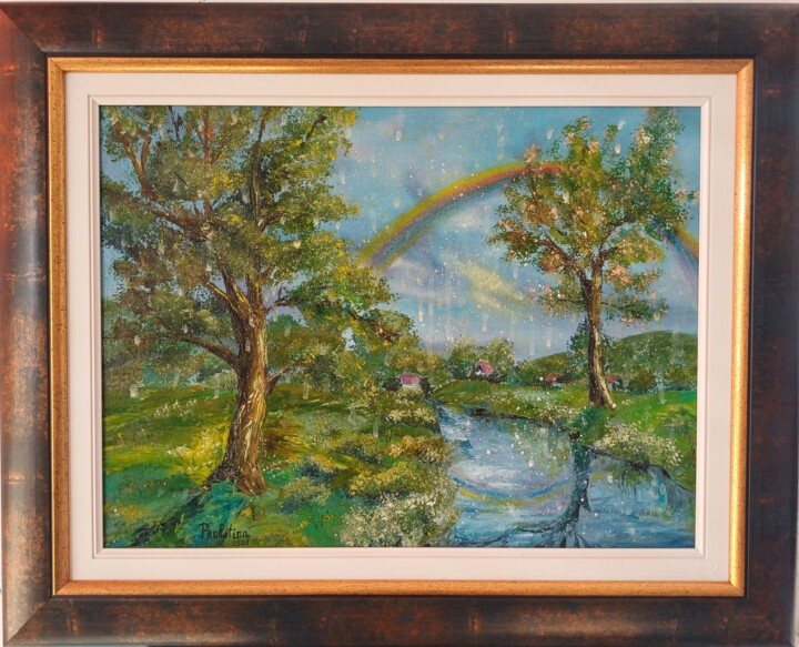 Painting titled "Rainbow" by Proletina Toteva, Original Artwork, Oil Mounted on Metal