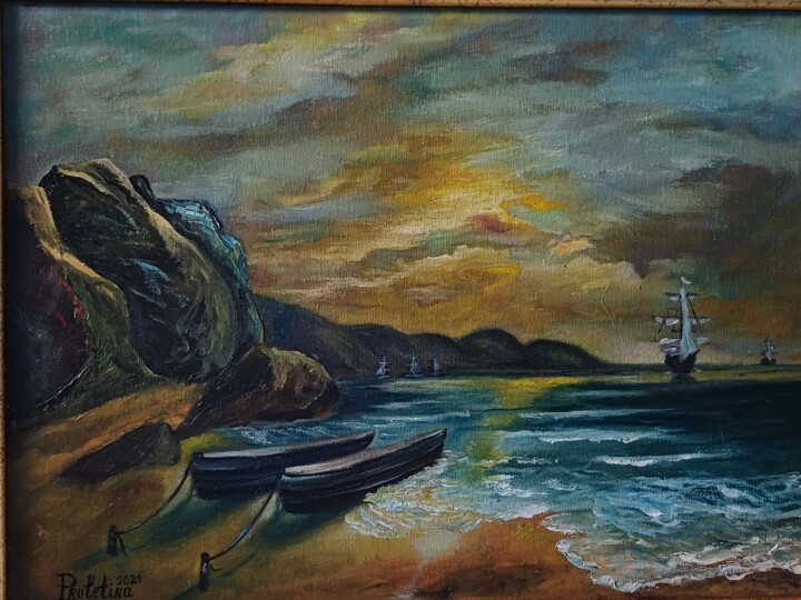 Painting titled "The return" by Proletina Toteva, Original Artwork, Oil Mounted on Metal
