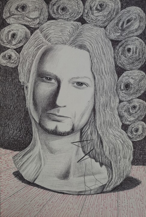 Drawing titled "Beirdo" by Milto Sideris, Original Artwork, Ballpoint pen