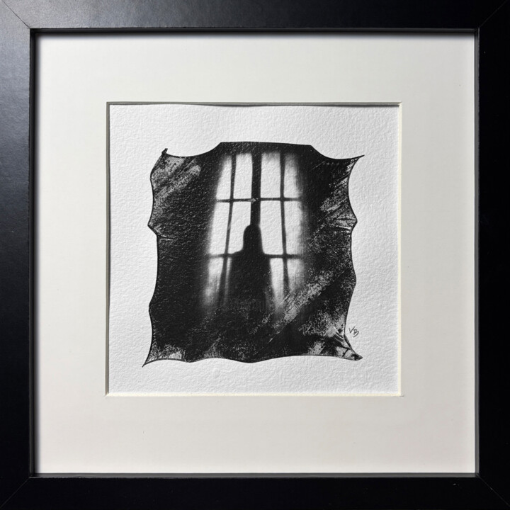 Girl at the window, one-of-a-kind b&w polaroid photo art Photographie, 7,9x7,9 in
