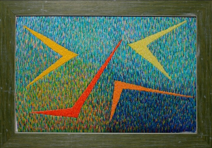Textilkunst mit dem Titel "Summer" von Ludmila Korets, Original-Kunstwerk, Stickerei Auf Karton montiert