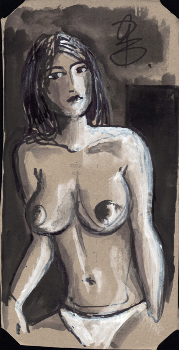 Tekening getiteld "Akt im Fensterlicht." door Götz Wiedenroth, Origineel Kunstwerk, Marker