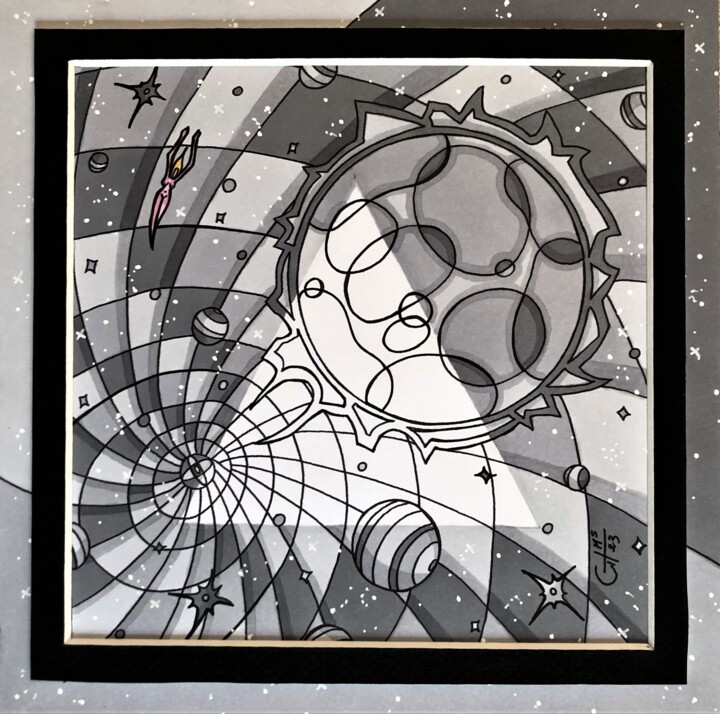 (232) - union cosmique ( galaxi'nachevée/isocèle 1 ) Drawing, 7.9x7.9 in