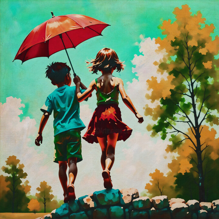 Schilderij getiteld "Childlike explorati…" door Jan Keteleer, Origineel Kunstwerk, Digitaal Schilderwerk