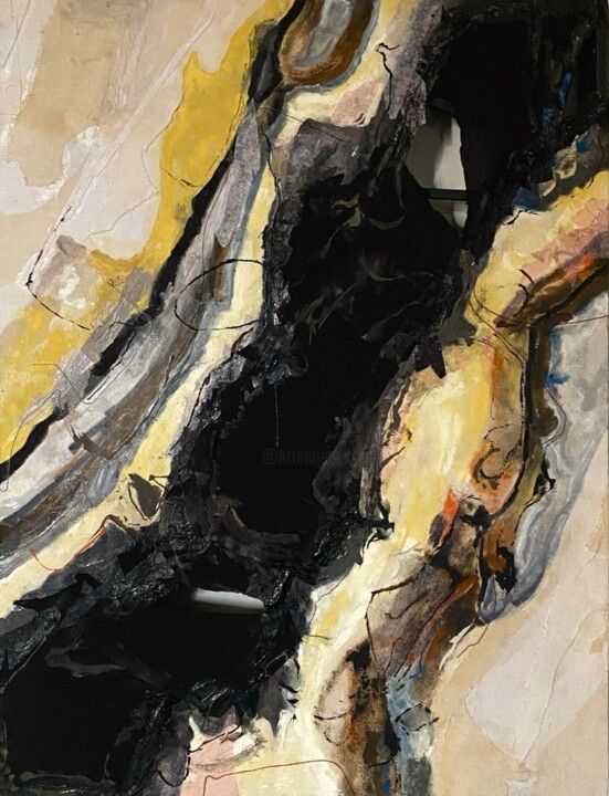 Painting titled "Paesaggio separato" by Marco Bettocchi, Original Artwork, Oil Mounted on Wood Stretcher frame